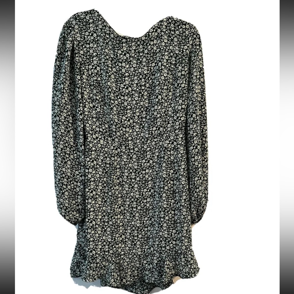 LULUS Green Floral Print Ruffled Long Sleeve Open Back Mini Dress Size L
